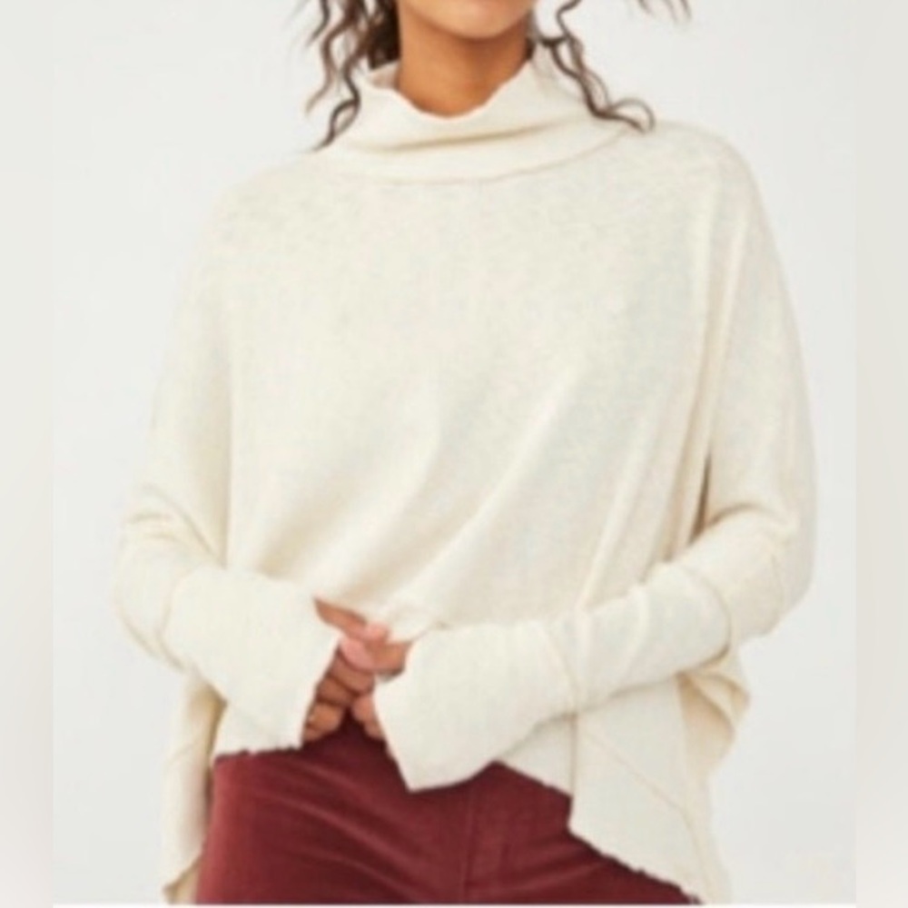 Free People Moon Daisy Cream Pullover Boho Sweater Mock Neck Oversized Boxy